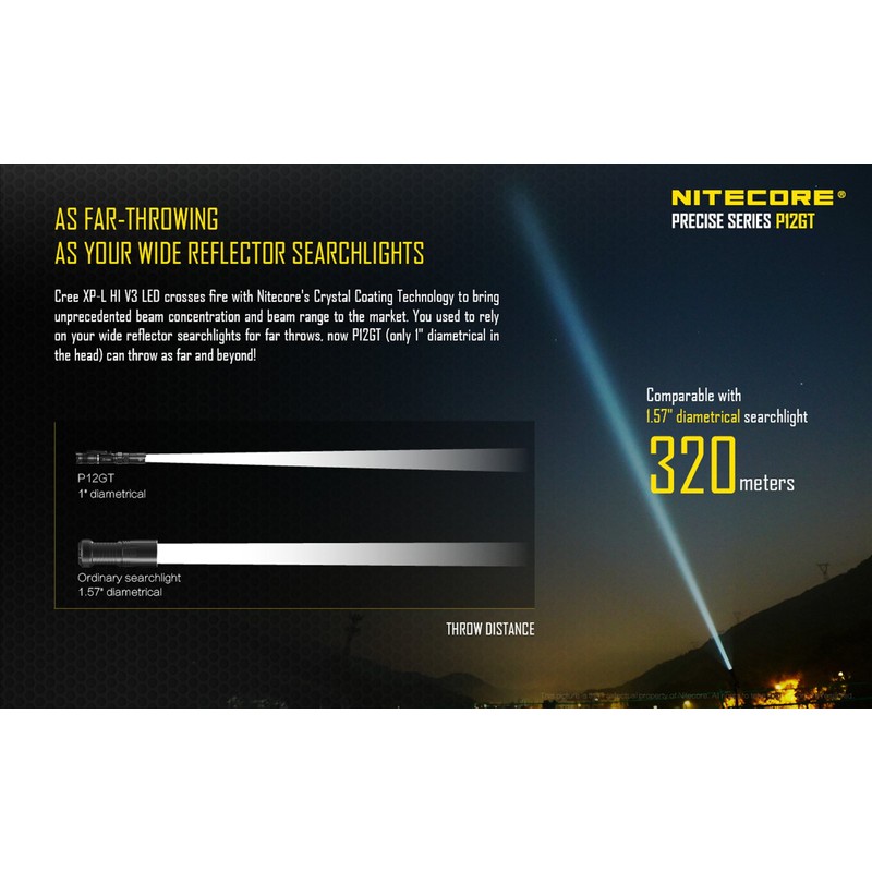 Nitecore P12Gt Flashlight Cree XP-L Hi V3 LED-with Free Andrew