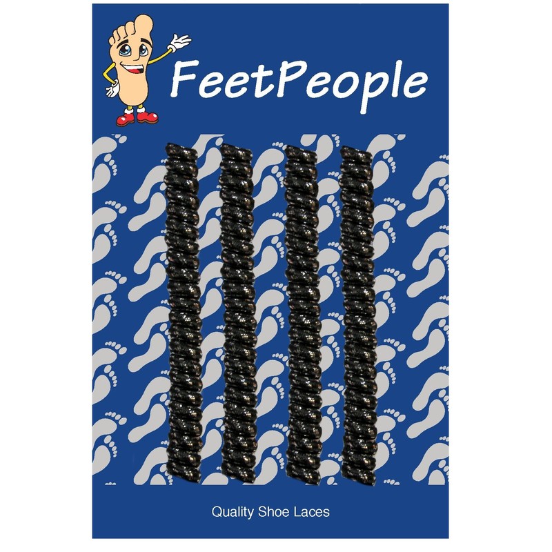 FeetPeople Curly (or Twister No-Tie) Shoelaces, Black/Silver, 2 Pair