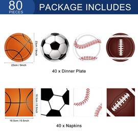 Sports Birthday Party Decorations 80Pcs Sports Party Plates and Napkins Baseball Football Soccer Basketball Rugby Disposable Paper Plates Napkins for Boy Birthday Party Decoration Supplies Favors