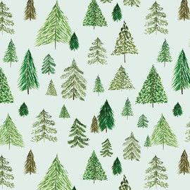 REVEL & Co Pine Trees Christmas Giftwrap Paper - Six Flat Folded Sheets 19.5x27 Inches, Green Christmas Wrapping Paper with Evergreen Pine Trees