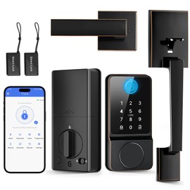 POWIFY Keyless Entry Door Lock with Handle, APP Control Smart Front Set, Keypad Door with Handle, Keypad Deadbolt Auto Lock, Easy to Install, Bluetooth, Oil Rubbed Bronze