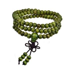 108 Mala Wooden Bead Bracelet Necklace Elastic Wood Sandalwood Seed Buddhist Bracelet for Women Men Buddha Prayer Meditation Money Wealth Drawing Jewelry-H green