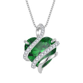 starchenie Heart Birthstone Necklace 925 Sterling Silver Infinity Love Pendant Necklaces 3A Emerald Cubic Zirconia Jewelry for Women