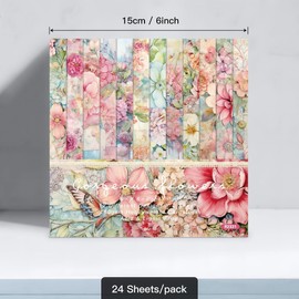 Scrapbooking Paper Flowers, 24 Sheets Scrapbook Paper 15 x 15 cm, Decoupage Paper Flowers Craft Paper Floral Design Paper, Scrapbook Accessories for DIY Diary, Cards, Albums, Crafts, Notebook