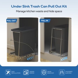 Pull Out Trash Can Under Cabinet & Under Sink - Heavy Duty Sliding Adjustable Cabinet Garbage Can Organizer, Requires Minimum Cabinets Opening 13" W X 18" D,Chrome Finish (Waste Bin Not Included)