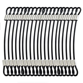 Bytiyar 1/8"(3mm) Wire Diam Stainless Steel Cable Eyelets Loops Short Rope Lanyard Safety Tether Chain Lock with Vinyl Coated Cover, 20Pcs 6" Long Black
