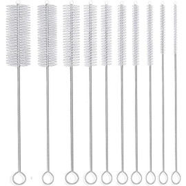 8 Inch Nylon Tube Cleaning Brush Set, Small Sizes (White), 5 Piece Kit, Long Deep Cleaning Brushes with Flexible Handles for Bottles, Straws, Pipes, Keyboards, Glass, Guns and Detailing, Heavy Duty