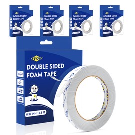 5 Rolls Double Sided Tape Heavy Duty White PE Foam Tape, 0.39 in X 16.5 Ft Mounting Tape Removable Strips Strong Weatherproof Adhesive Tape for Hanging Picture Poster, Carpets, Paint Wall No Damage