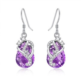 Amethyst Earrings Sterling Silver Amethyst Drop Earrings for Women Amethyst Jewellery Purple Crystal Earrings Gifts for Women, Sterling Silver, Created Amethyst