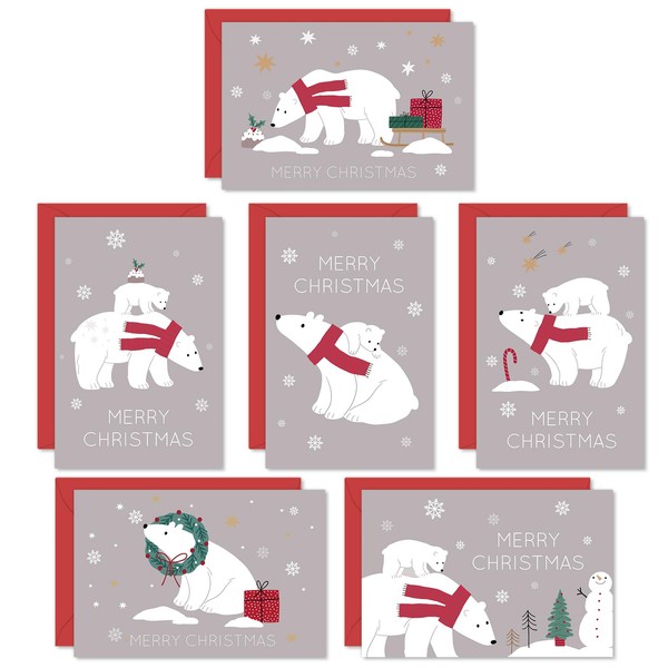 Whaline 36 Pack Merry Christmas Greeting Card Gray Polar Bear