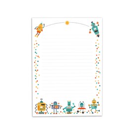 Letter Pad with Envelope for Kids Robot Writing Paper Set (A5 Pad with 25 Sheets + 15 Envelopes)