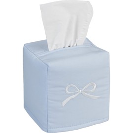Carrotez Coquette Bow Tissue Box Cover Square, Cute Decorative Cotton Fabric Tissue Box Holder, Coquette Bow Room Decor, Blue