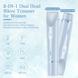 GlossLuxe 2025 New Glow Aura Bikini Trimmer for Women, Upgraded 2 in 1 Dual Head Electric Razors for Women, IPX7 Waterproof Wet & Dry Electric Shaver, Rechargeable Portable Body Shaver (Blue)