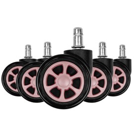 Loywe 5 x Office Chair Castors Hard Floor Wheels for Office Chair Castors Replacement 11 mm x 20 mm Black with Pink LWA106P