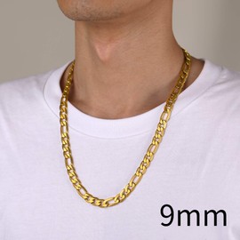 Gold Figaro Chain Necklace 26inch Men's 9mm Heavy Figaro Necklace Golden