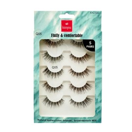 Kooyou Classic Natural False Eyelashes，Cat Eye Lashes Wispy Fox Eyelashes，Volume Fluffy Fake Lashes, Natural brown&black Mix Matter PBT，Reusable Adhesive Eyelashes,#Q05 Includes 5 Pairs of Lashes