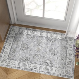JINCHAN Antibacterial Door Mat Washable Area Rug 2x3 Thin Foldable Carpet Vintage Grey Front Entrance Mat Non Slip Rug for Entryway Kitchen Living Room Bedroom Bathroom Outdoor Decor