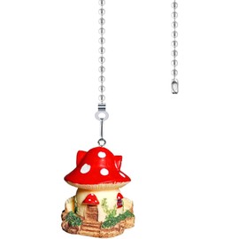 Hyamass Ceiling Fan Pull Chain Extender- 12 Inch Decorative Mushroom House Fan Pull Chain Extension with Connector, Ideal as Pull Chains for Ceiling Fans and Lights (Red)