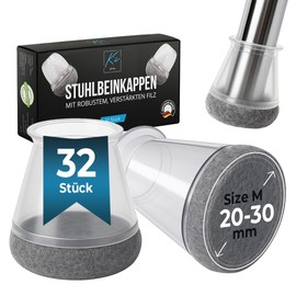 Round Chair Leg Caps, Pack of 32, Felt Gliders for Chairs, Diameter 20-30 mm, Protective Caps for Chair Legs, Chair Leg Protectors, Floor Protectors for Chairs with Felt, Gliders for Chairs