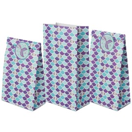 ROYAL BLUEBONNET Purple Mermaid Party Favor Bags and Stickers- 24 Little Mermaid Candy Bags for Girls Birthday Party, Small Goodie Favor Treat for Thank You Table for Birthday for Girls, Tweens, Kids