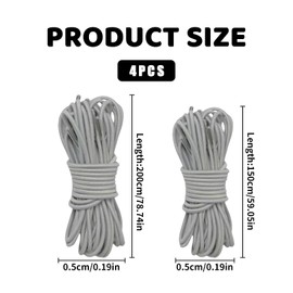 4 Pcs 5mm Universal Replacement Elastic Cord,Elastic String 7.8m(1.5m*2+2.4m*2),White Drawstring For Lafuma Folding Sun Loungers For Garden Set of 2/Zero Gravity Recliner Garden Chairs/Outdoor Sunbeds