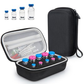 YOUSHARES Peptide Box for 3-10 ml Vials, 10 Compartment Vial Box Peptide Storage Box for the Refrigerator, with Hand Strap & Adjustable Compartments, Insulin Vial Holder with Mesh Pocket for Needles
