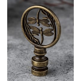 Lamp Finials Antique Brass - 2 Packs, Dragonfly Design Solid Metal Finials for Table lamps and Floor Lamps, Lamp Shade Toppers Screw On Cap, Decorative Lamp Shades Top Nut, Oriental LampShade Knob