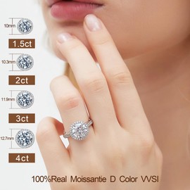 Elio Passero Round Sparkle Moissanite Engagement Rings for Women 925 Sterling Silver with 18K White Gold Plated D Color VVS1 Clarity Engagement Moissanite Ring 4CT Size 8