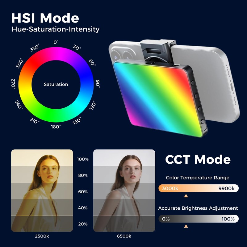 Kalofaye RGB Video Light, Pocket LED On-Camera Video Lights, 3000-9900K