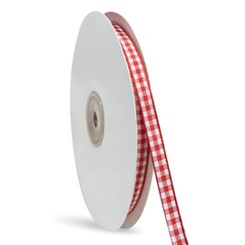 1 Rolls Gingham Ribbon, 1/4 Inch x 50 Yard Plaid Ribbon 100% Polyester Woven Edge Picnic Craft Ribbon for Crafts, Gift Wrapping, Party Decoration (Red and White)