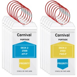12 Pcs Cruise Luggage Tags Clear Waterproof Cruise Essentials with Loop Reusable PVC Zip Seal Luggage Tag Holder Accessories for Cruise Line Carnival Ship Travel (7.2 x 3.5 Inch, Red)