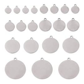 Pandahall 100Pcs Round Stamping Blank 7 Sizes Engraving Blanks Tags Steinless Steel Stamping Charms Metal Blank Dog Tags for Neckalce Keychain Making Pet Cat Dog Tags