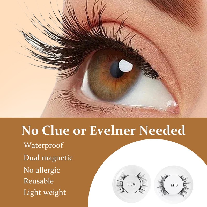XdealCozyxc 2 Pairs Reusable Magnetic Eyelashes with Lashes, Easy to