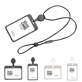 aninako ID Card Holder with Reel, Horizontal & Vertical Employee ID Holder, Name Badge Case, Neck Lowering, Employee ID Case, Adjustable Length, 2 Ways to Put on Both Sides, Waterproof and