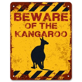 Print Crafted - Beware Of The Kangaroo | Vintage Metal Garden Yard Warning Sign
