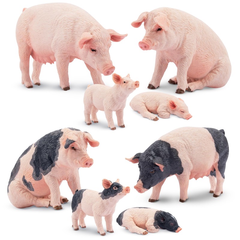 Toymany 8PCS Farm Animal Figure, Pig Figure Set, Animal Figure,