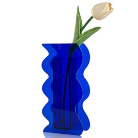 BLOFLO Klein Blue Acrylic Vase, Geometric Acrylic Flower Vase, Tall Wave Shaped Acrylic Vases for Flowers, Modern Flower Vases for Centerpieces, Contemporary Décor for Home Office Wedding