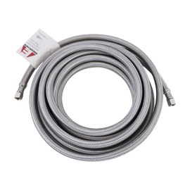 Endurance Pro 15 Foot Universal Ice Maker Flexible Braided Stainless Steel Water Supply Hose Connector Connection, 1/4 x 1/4 Inch Compression Fittings (1, 15 Foot)