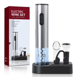 Wine Opener Electric Wine Opener 5-in-1 ElectricWine Bottle Opener Battery Operated Corkscrewwith Storage Base, Foil Cutter, Wine Pour& Wine Stopper (Silver)