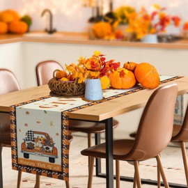 BIPASION Fall Table Runner, Thanksgiving Table Runners Autumn Pumpkin Kitchen Dining Table Decoration for Indoor Outdoor Home Holiday Party Decor 13 x 90 Inch, Yellow Plaid Car