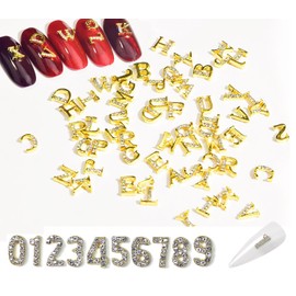 Chisafly [36 Piece Set] Alphabet A-Z Numbers 0-9 Nail Parts Nail Parts Initial English Alphabet Numbers Small 3D Rhinestone Glitter