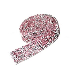 1Yard*1CM Crystal Rhinestone Diamond Sparkling Bling Ribbons Roll Banding Belt Wrap for Wedding Cakes Birthday Crafts Decorations (Pink)