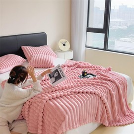 NUODWELL Soft Fluffy Throw Blanket, Super Cozy and Warm Fleece Blanket Rabbit Plush Double Thickness Blanket for Bed Sofa Couch Chair (Pink, 150x200cm)