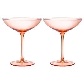 The Wine Savant Champagne Coupes 12oz Colorful Champagne Glasses, Prosecco, Mimosa Glasses Set, Cocktail Glass Set, Bar Glassware Luster Glasses (2, Orange)