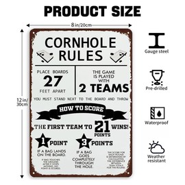 Cornhole Rules Retro Metal Games Tin Signs Funny Classic Cornhole Board Decor Vintage Wall Metal Poster for Home Garage Office Bar Cafe Pub Man Cave Gifts 12 x 8 Inch