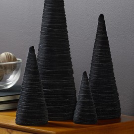 Black Velvet Cones Set of 4, Mantel decor, Holiday Entryway, Black and White Minimalist, Wedding Centerpiece, Tree Figurines (Black)