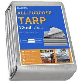 EEATUZTL Tarps Heavy Duty Waterproof, 12 Mil Silver Heavy Duty Tarps with Grommets Reinforced Edges, UV Resistant, Tear&Fade Resistant, Small Tarp for Under Tent Rain Tarp, 3 * 6FT