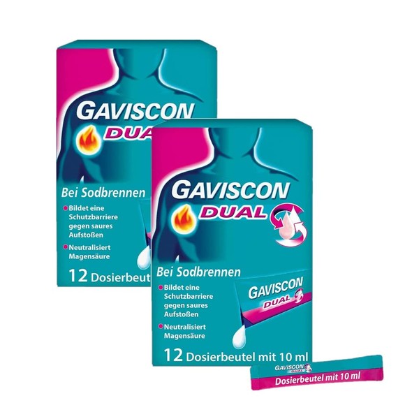 Twin Pack Gaviscon Dual Suspension for Heartburn 2 x 12 Dosing Bags