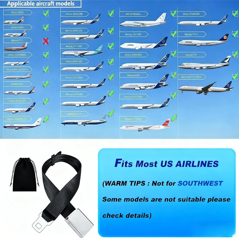 ZEBWAY Airplane Seat Belt Extender, Adjustable 7-32"" Airplane Seatbelt Extender