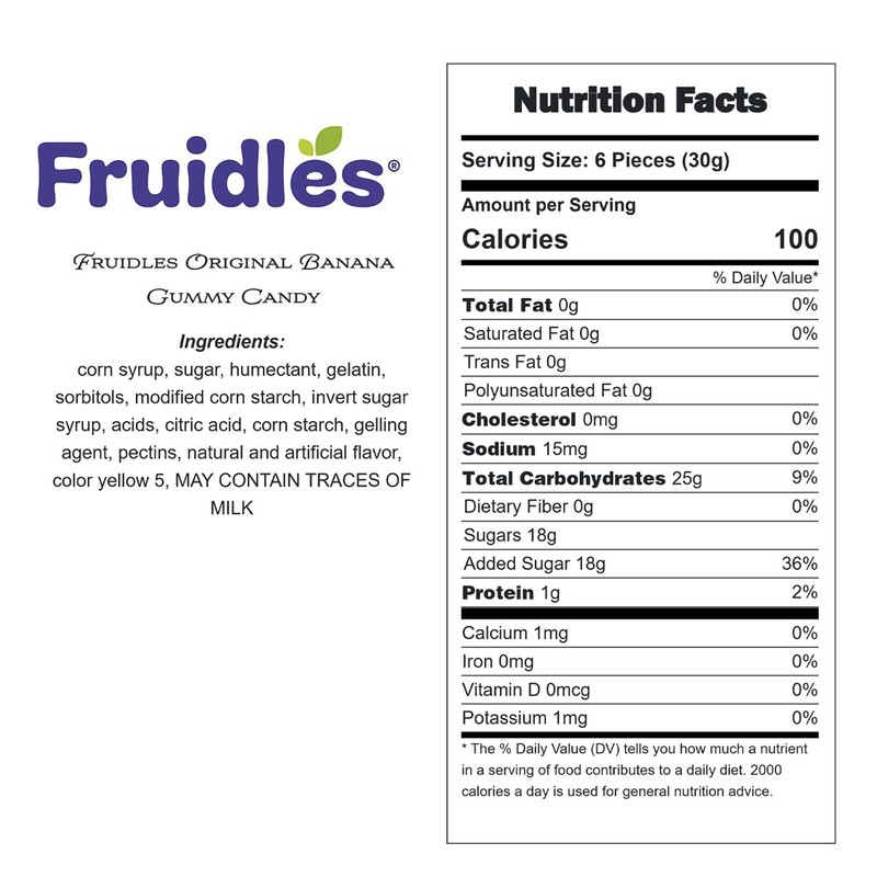 Fruidles Original Banana Gummy Candy, Delicious Sugar Coated Fruit Flavors